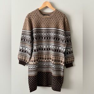 Eloquii Fair Isle Sweater Dress | Size 14/16 | Cozy Neutral Knit